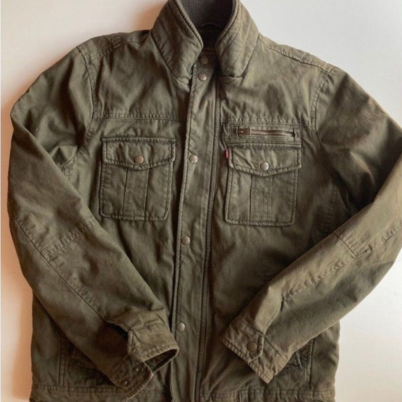 Men's LEVI'S Olive Washed Cotton Canvas Two Pocket Military Jacket, Size M - Picture 6 of 10